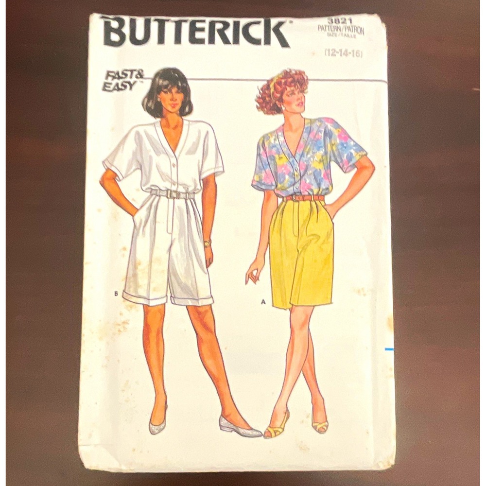 Butterick Fast & Easy 3821 Vintage Sewing Pattern Misses Top & Shorts Sz 12-16